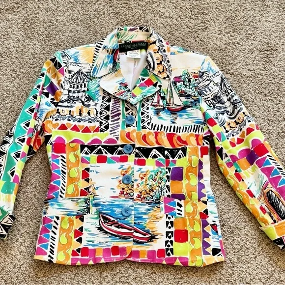 Harvé Benard Art to Wear Vintage-Inspired Elsbeth Blazer Petite 2P Bold Print - Picture 8 of 12